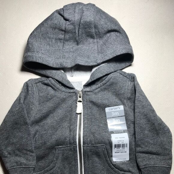 Carter's Grey Zippered Hoodie Size 3 Months - Picture 1 of 3
